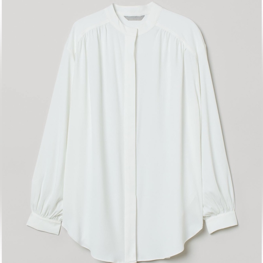 Long Sleeve Wide-Fit Button Up Blouse